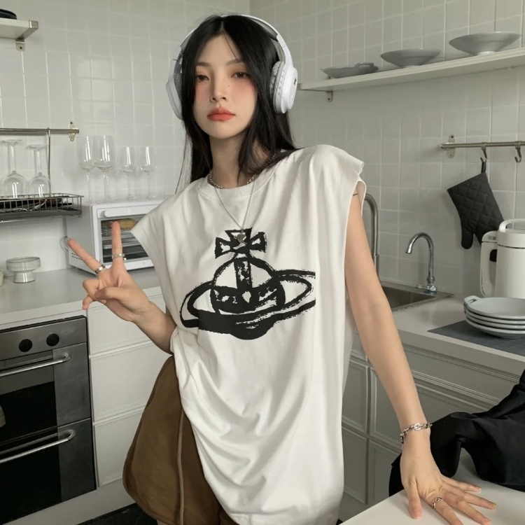 ◐Áo Thun Không Tay Dáng Rộng In Chữ Thời Trang Mùa Hè Hàng Mới Dành Cho Nữ 2022