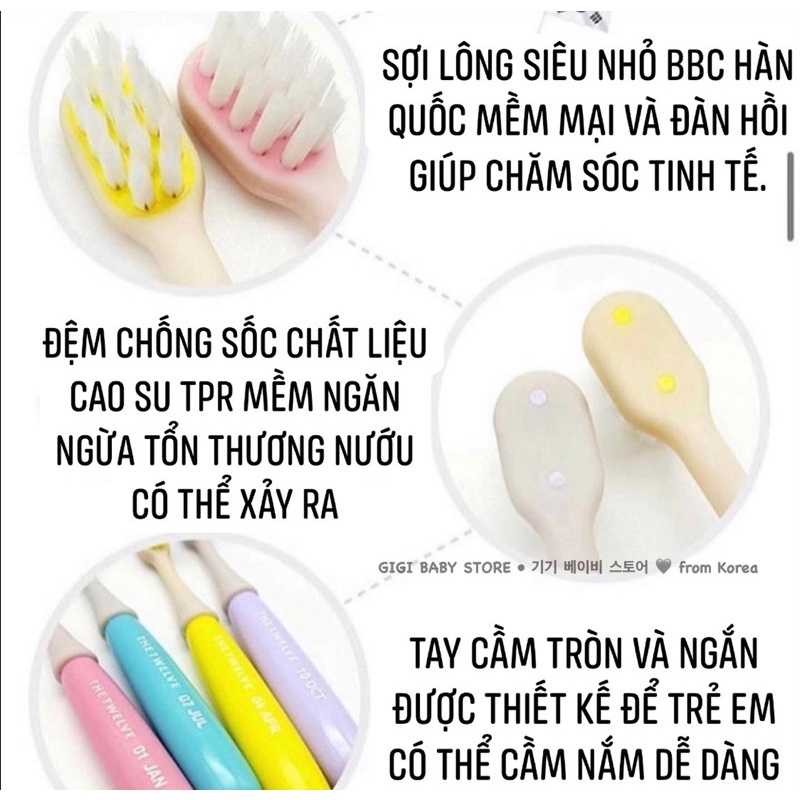 <Vivid color> Bàn chải đánh răng mềm mại nhiều màu sắc The Twelve Korea cho trẻ em từ 12 tháng