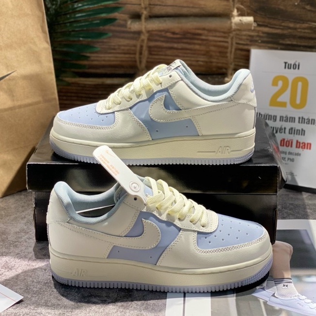 Giày Thể Thao Trắng Xanh Kem. Giày Khoai Môn Hàng Siêu Cấp + Box Bảo Vệ.
