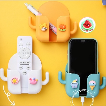 Giá treo điện thoại, điều khiển, kệ để đồ dán tường có móc treo 2 bên 🍉Duashop🍉