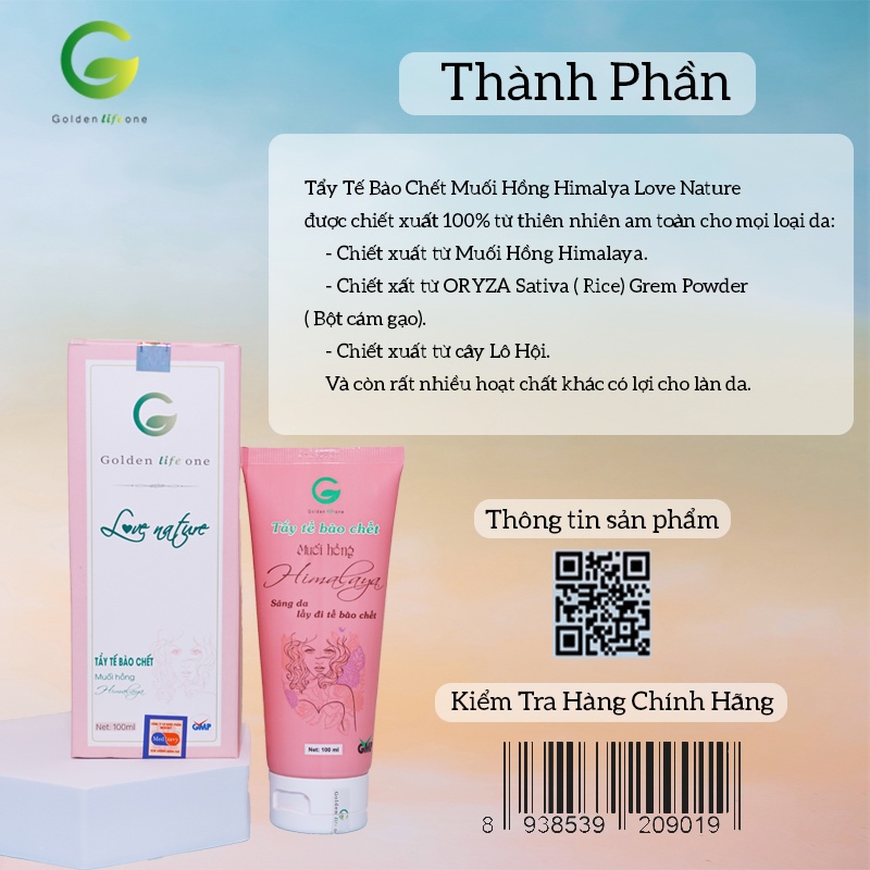 Tẩy tế bào chết mặt Love Nature GOLDEN LIFE ONE 100ML Muối Hồng Himalaya tẩy da chết và làm thoáng lỗ chân lông da mặt