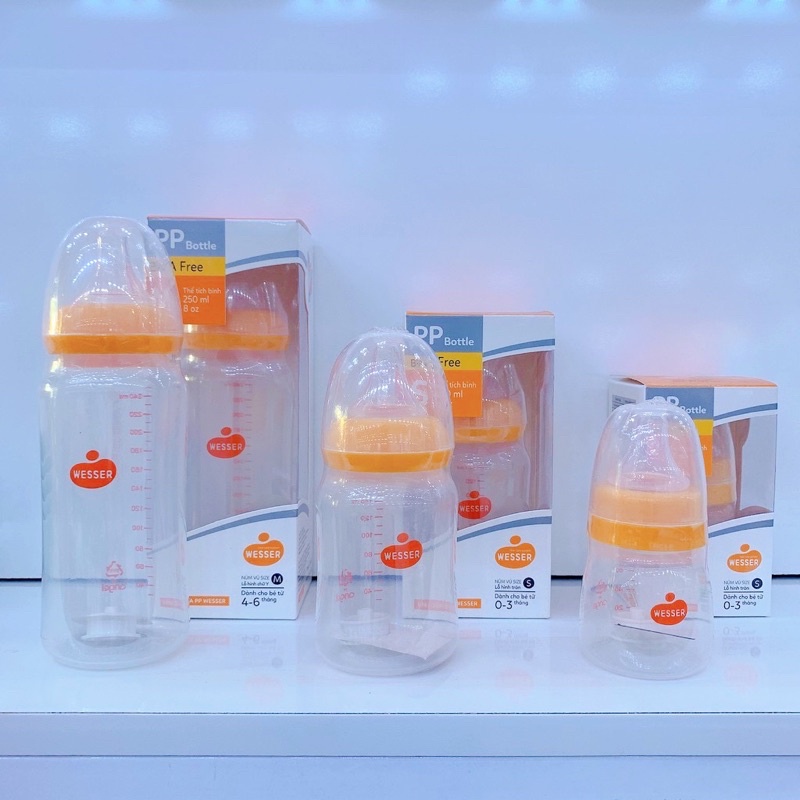Bình sữa nhựa PP Cổ Hẹp Wesser 60ml / 140ml / 250ml