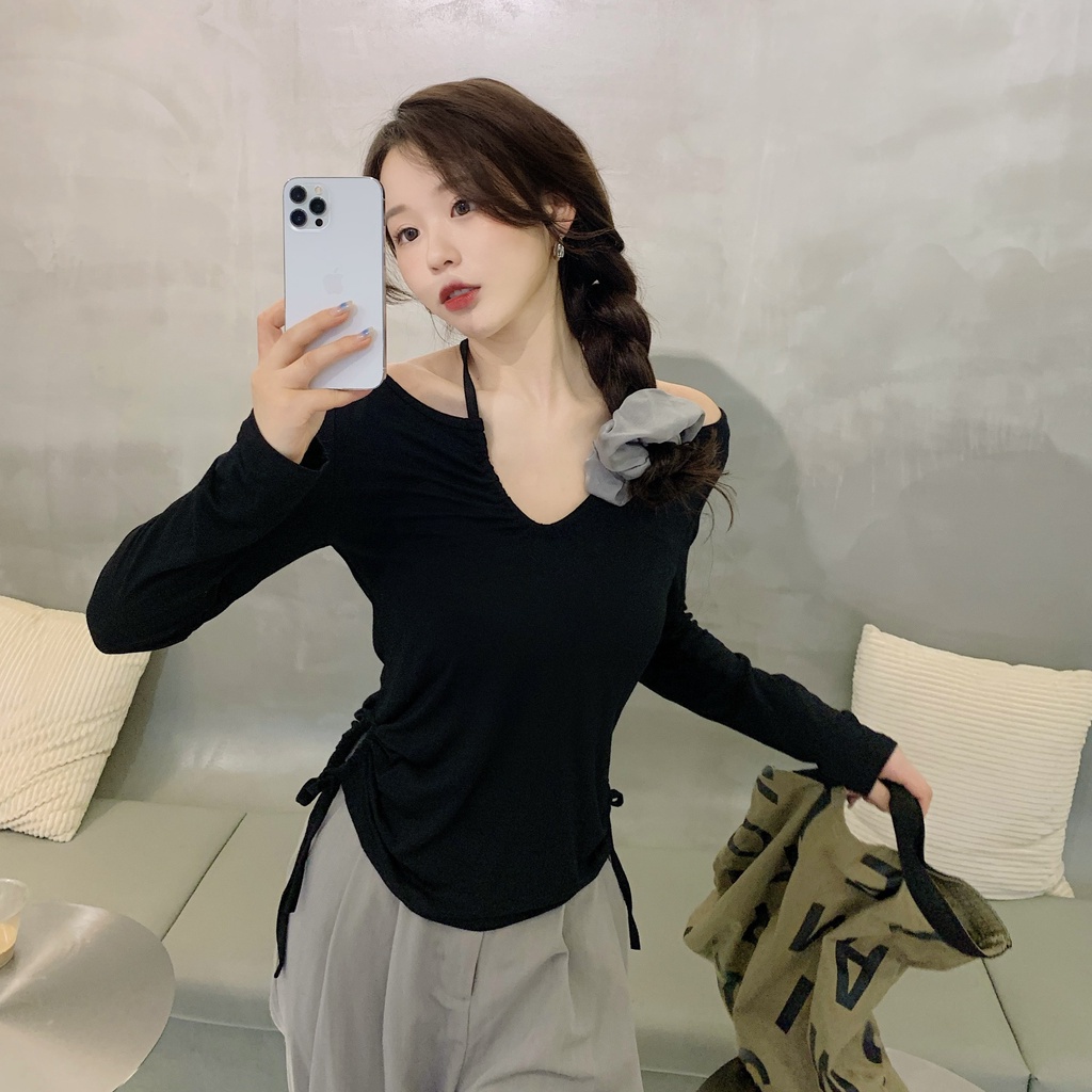 Áo thun COZOK dài tay cổ yếm phong cách Hàn Quốc thời trang