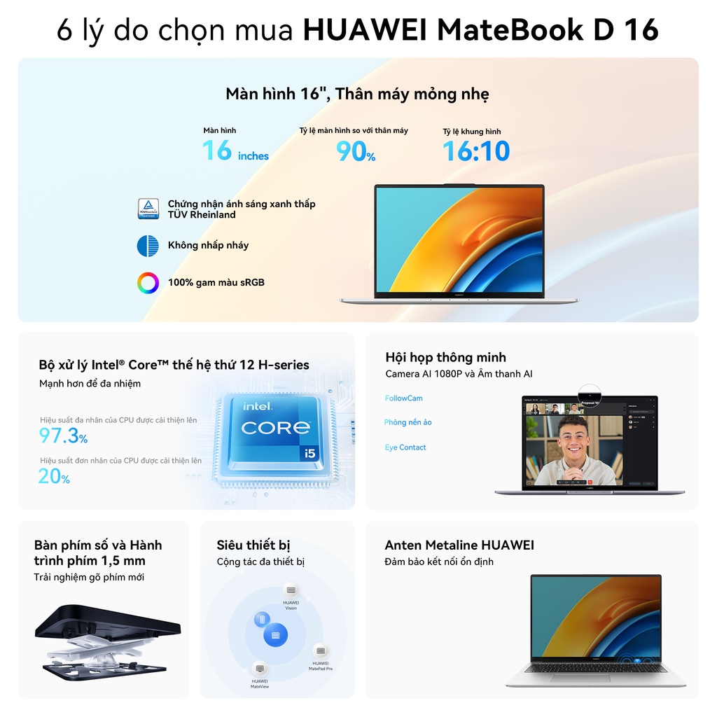 [Mã ELCN2 giảm 5% đơn 3TR490] Máy Tính Xách Tay HUAWEI MateBook D 16 (16GB/512GB) FullView 16" | Intel® Core™ i5 | BigBuy360 - bigbuy360.vn