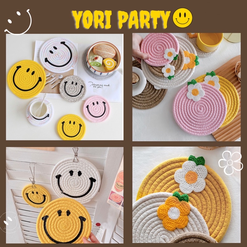 Đế Lót Ly Để Bàn Hình Mặt Cười Lót Ly Hình Bông Cúc Trang Trí Nhà Cửa - Yori Party