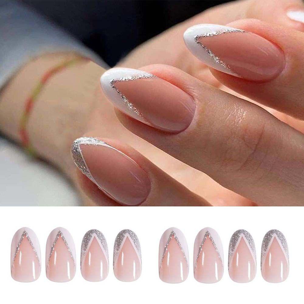 Bộ 24 Móng Tay Giả Che Phủ Toàn Diện Tháo Rời Được Kiểu Pháp