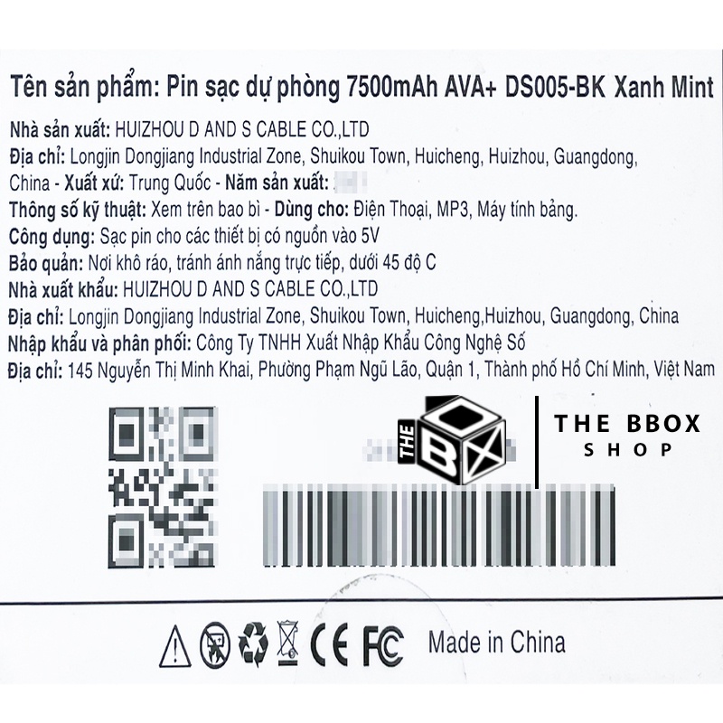 Pin sạc dự phòng 7500mAh AVA+ DS005-PP Xanh Navy
