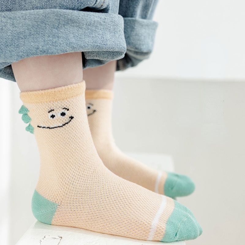 Set 5 Đôi Vớ Lưới cotton Mỏng Thoáng Khí In Họa Tiết Hoạt Hình Động Vật Cho Bé