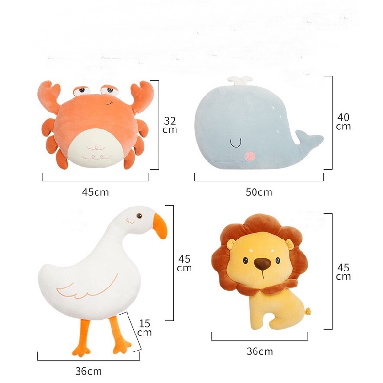 Gấu Bông Cho Bé, Thú Nhồi Bông BuBu Mẫu Cua, Sưa Tử, Cá Voi, Thiên Nga DC300