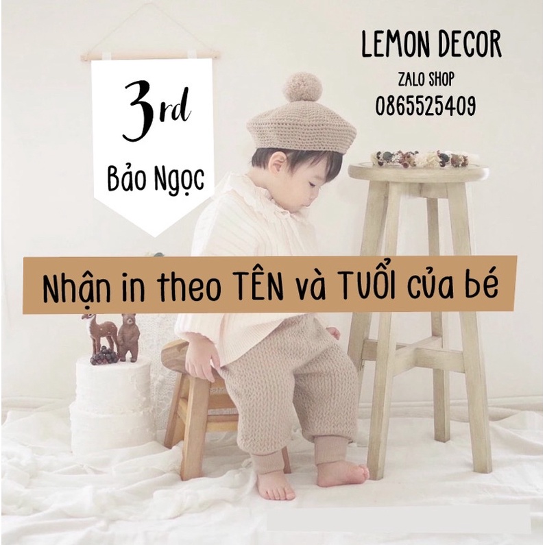 Cờ in tên-ngày sinh nhật bé (sét gồm cả cành táo&amp;phụ kiện…)