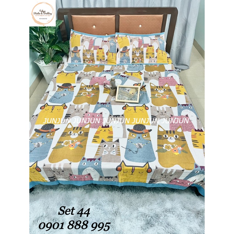 N13_SET Chăn Ga Gối vải Xô Organic cotton dòng cao cấp