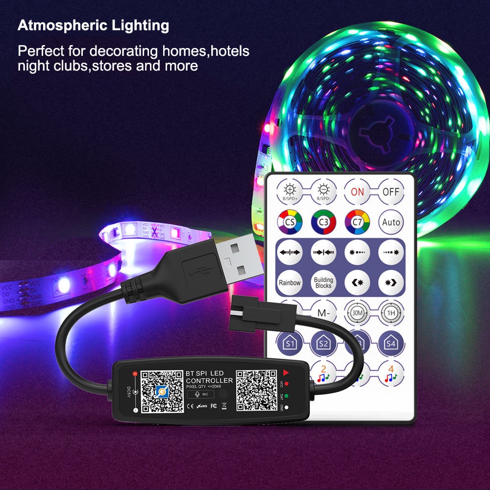 Bộ Điều Khiển Đèn LED WS2811 WS2812 Qua App BT SPI Cảm Biến Nhạc Quay TikTok Chỉnh Từng Hạt LED
