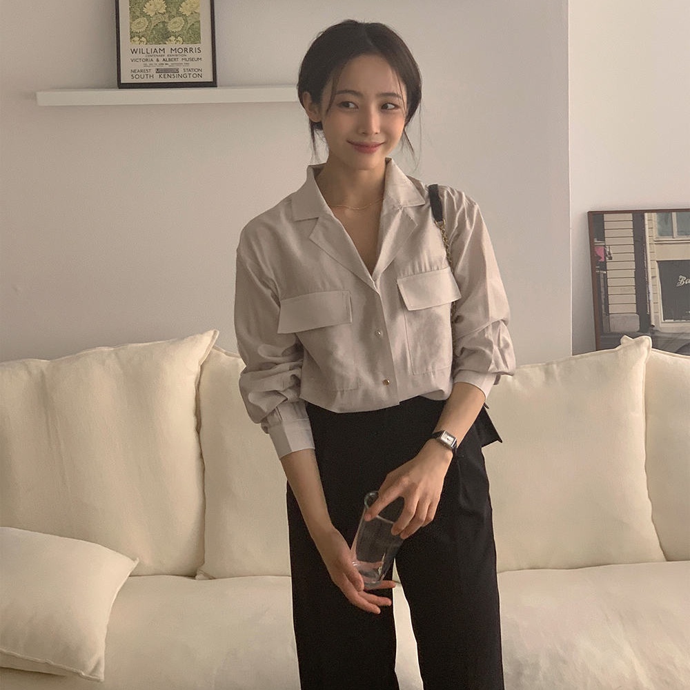 Áo sơ mi SUXI dài tay đơn giản phong cách Hàn Quốc cổ điển thời trang