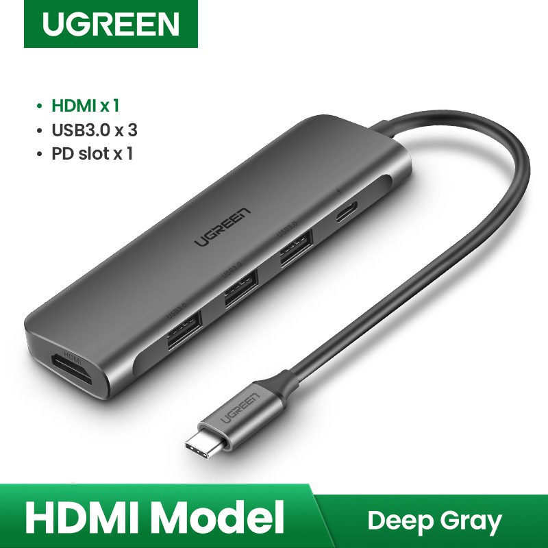 Hub USB C 5 in1 Cao Cấp Ugreen 70495-Type to HDMI 4K@60Hz+USB 3.0 PD100W