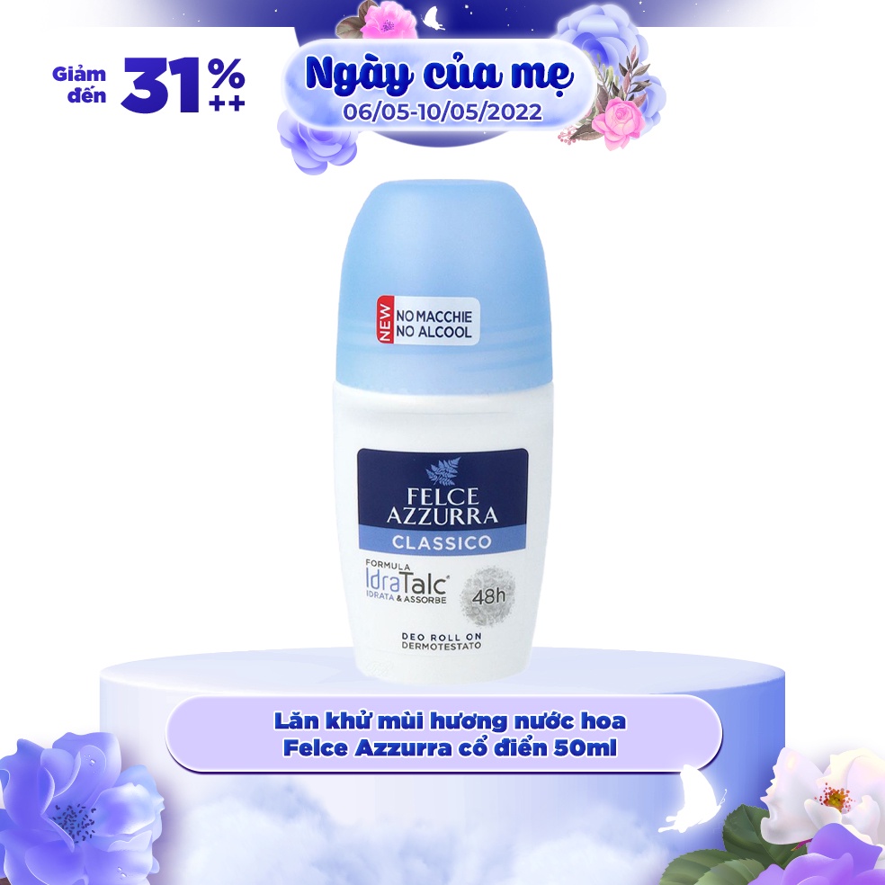 Lăn khử mùi 48h hương nước hoa Ý Felce Azzurra 50ml, mùi hương tươi mát, thư giãn, quyến rũ, bí ẩn