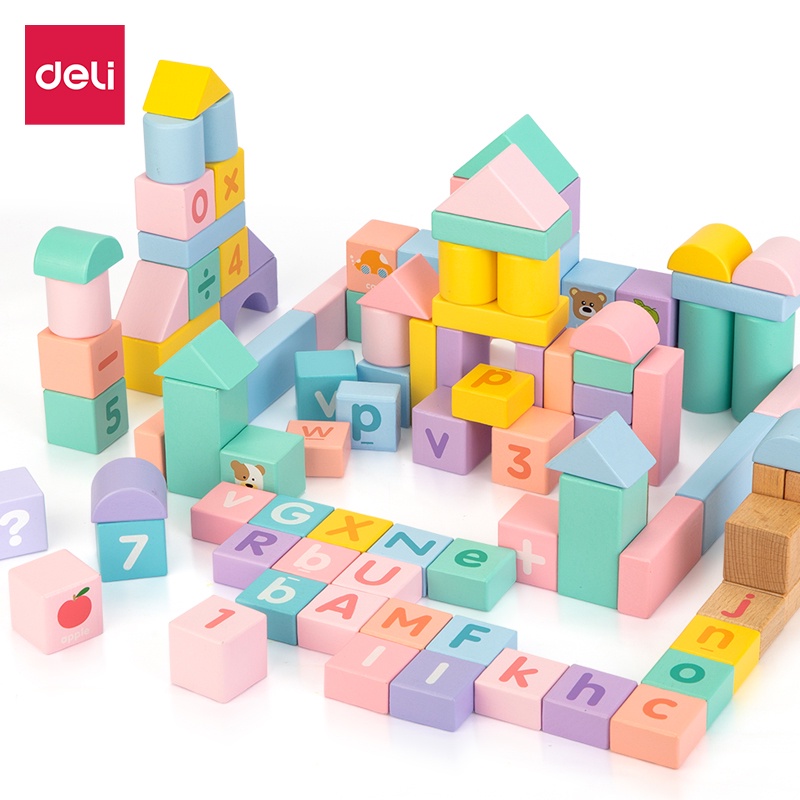 [LIFEMC02BPABAU -10% đơn 250K] Bộ đồ chơi xếp hình bằng gỗ Deli - giúp bé phát triển trí tuệ - 74524/ 74525