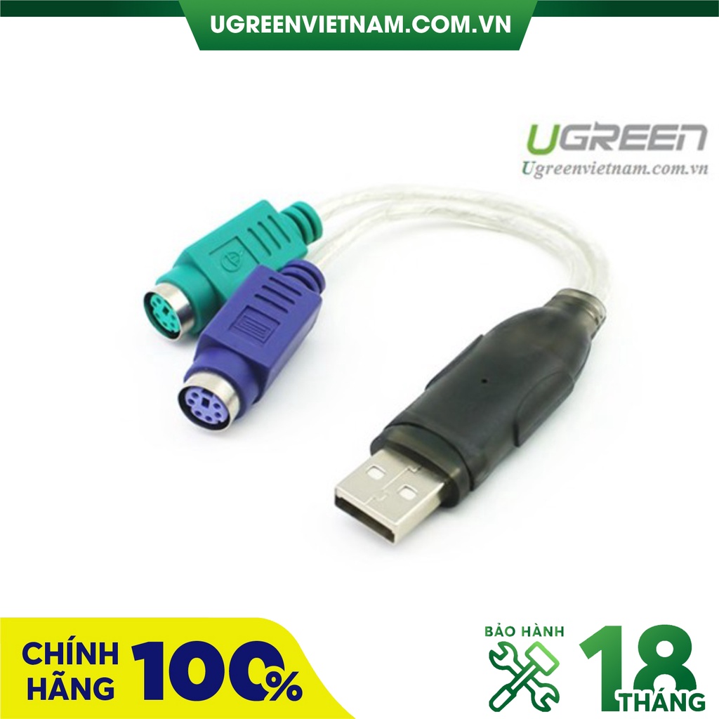 Cáp chuyển đổi USB 2.0 sang 2 cổng PS/2 cho bàn phím chuột Ugreen 20219 Chính hãng