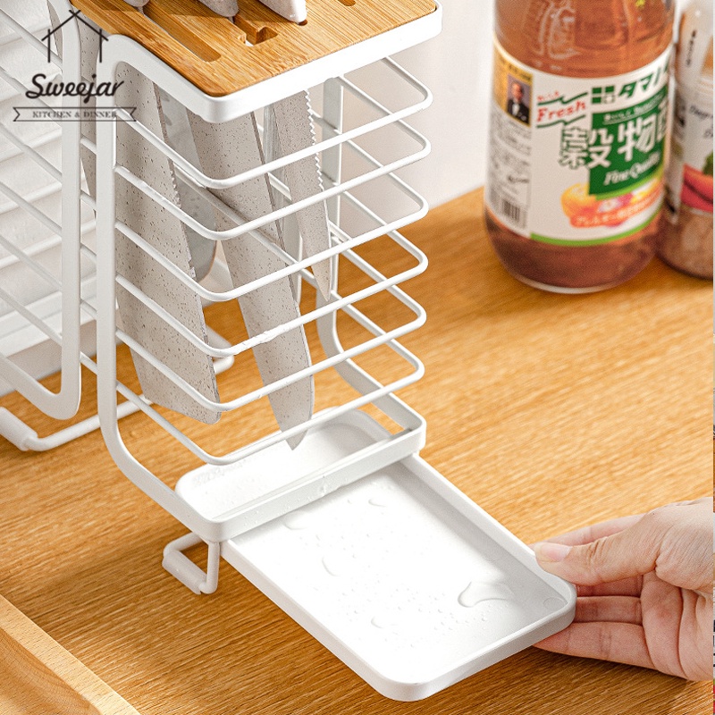 SWEEJAR Giá Đỡ Dao Bằng Kim Loại Thiết Kế Thoát Nước Tiện Dụng Cho Nhà Bếp