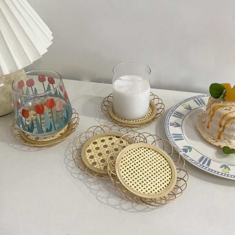 Đế lót ly bằng tre đan thủ công cách nhiệt tiện dụng