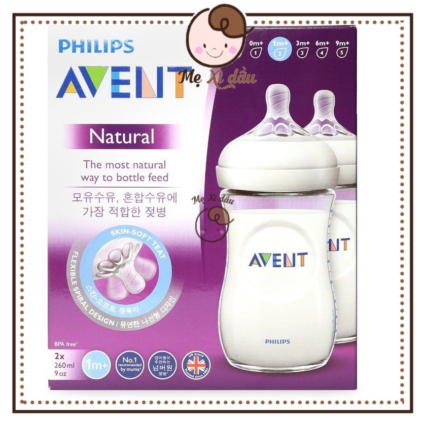 Shop mẹ xì dầu Bình sữa đôi Philips Avent Natural 125ml / 260ml / 330ml bằng nhựa PP, không có BPA