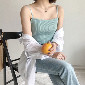 Áo dệt kim thiết kế hai dây màu sắc đơn giản phong cách Hàn Quốc thời trang xuân hè cho nữ