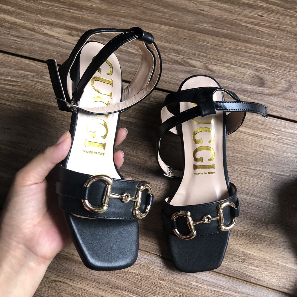 Dép sandanl nữ quai xích ngang gót 5cm mẫu mới sang chảnh mã B154
