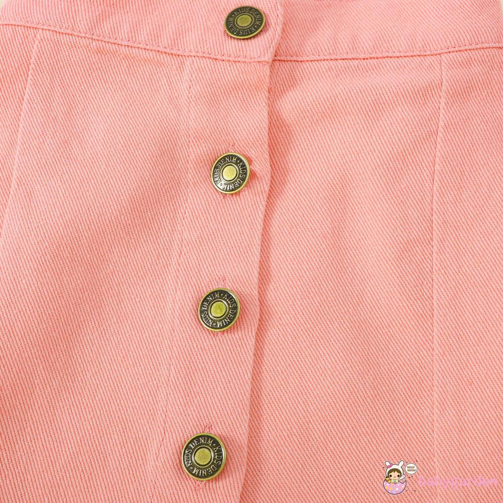 Bộ Áo Lệch Vai Phối Bèo + Chân Váy Eo Cao Cài Nút Dễ Thương Cho Bé Gái 1-6 Tuổi