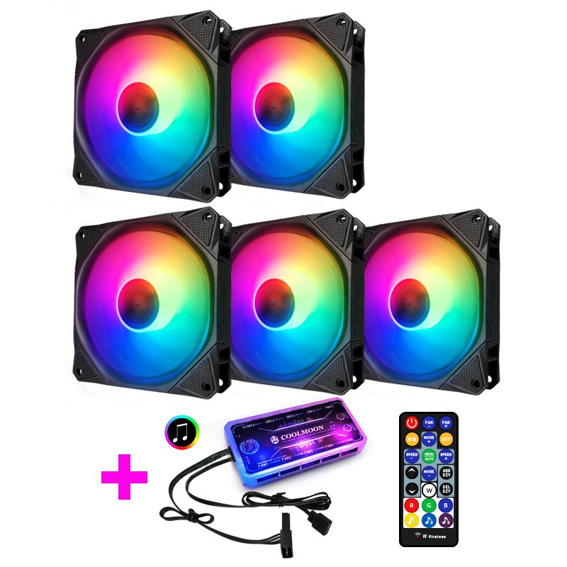 Bộ 5 Quạt Tản Nhiệt, Fan Coolmoon X Led RGB - Kèm Bộ Hub Sync Main, Đổi Màu Theo Nhạc