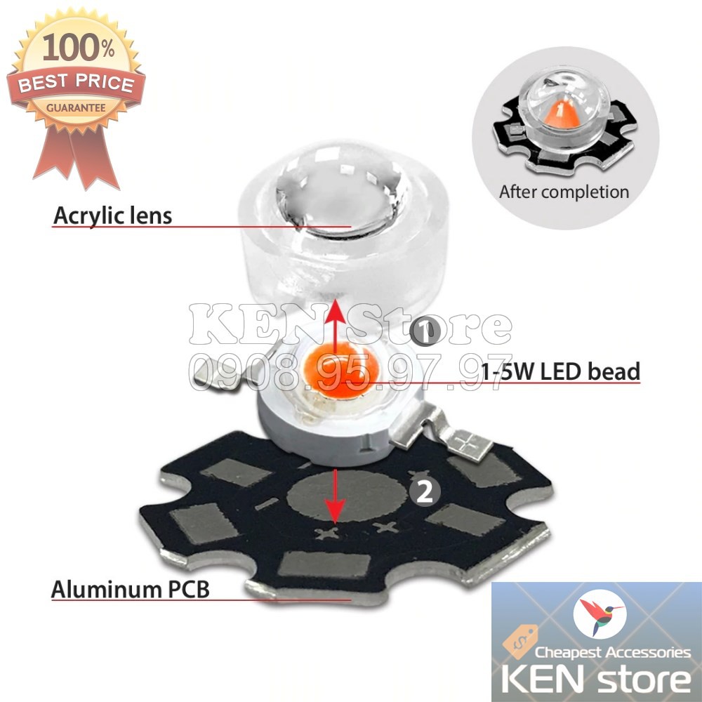 Bộ 5 chóa đèn, thấu kính 13mm cho chip led luxeon 1W 3W 5W