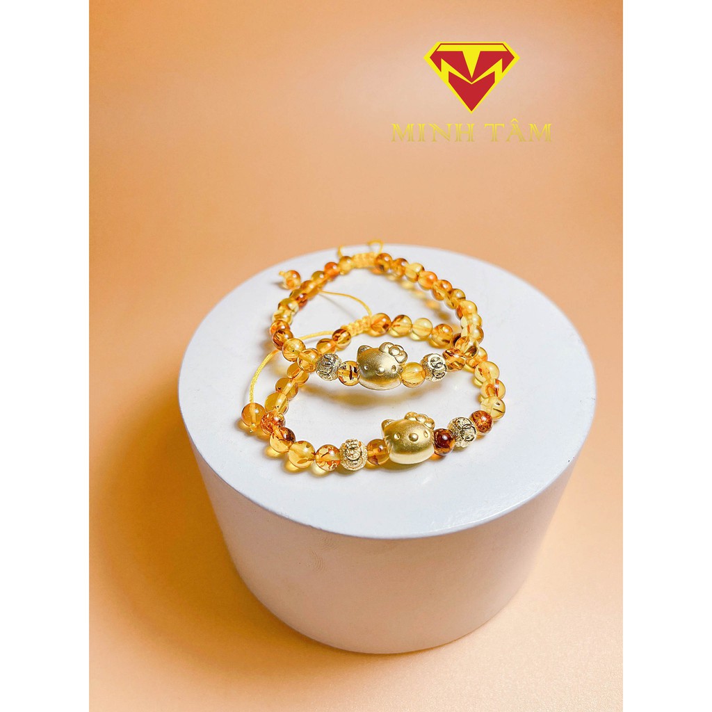 Vòng tay hổ phách con giáp Mèo xi vàng cho bé,Vòng hổ ph.ách con giáp bạc cho bé-Minh Tâm Jewelry