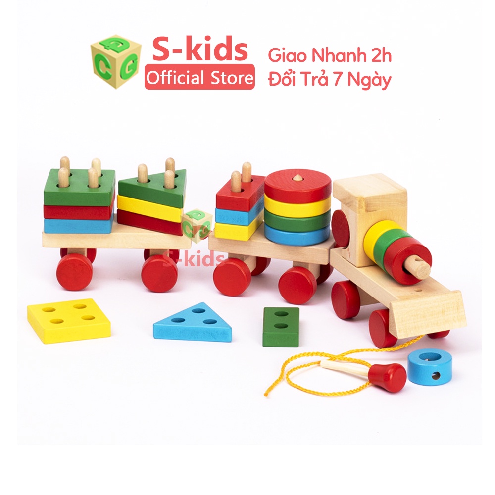 Đồ Chơi Gỗ S-Kids, Tàu Lửa 3 toa thả hình khối