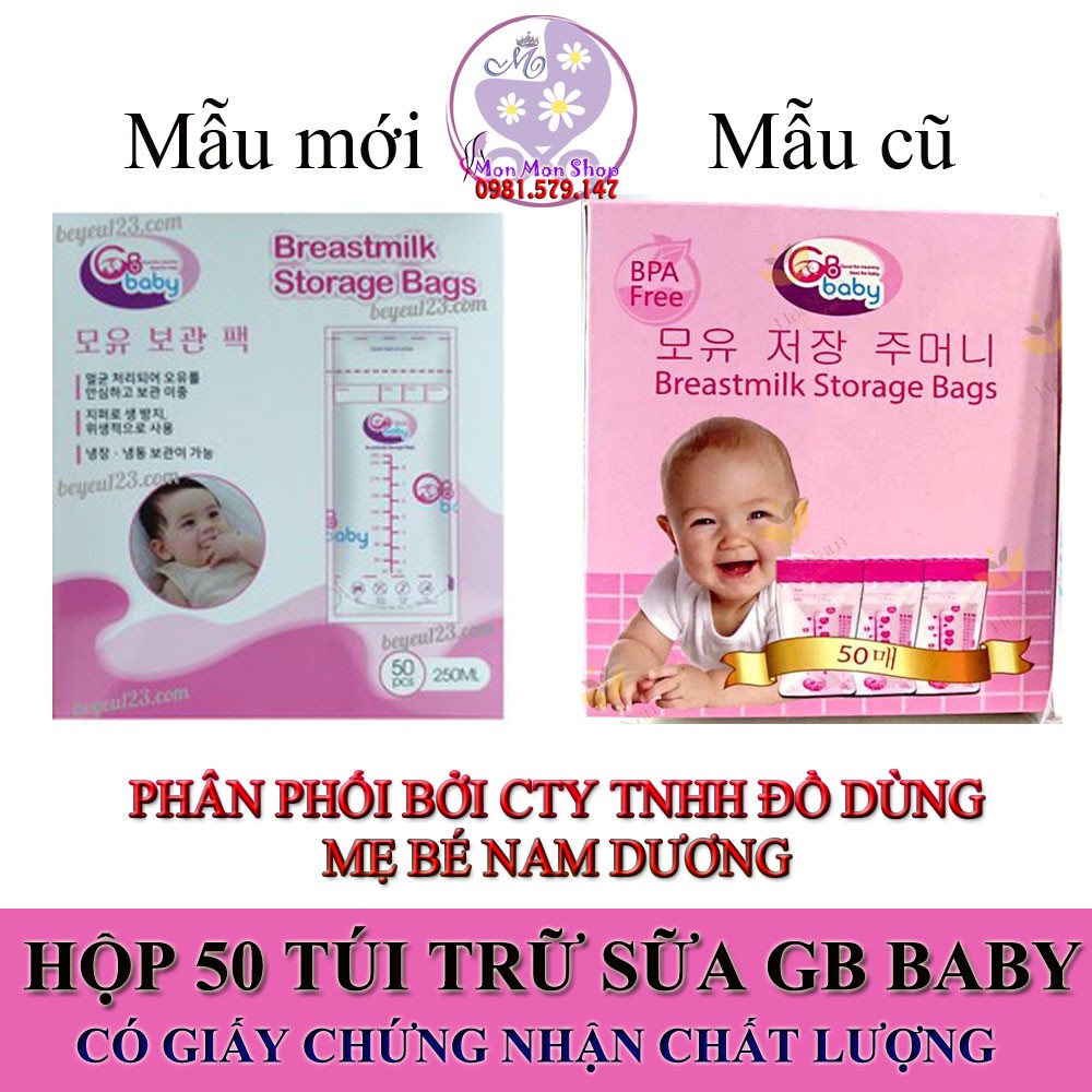 Hộp 50 túi trữ sữa GB Baby 250ml mẫu mới