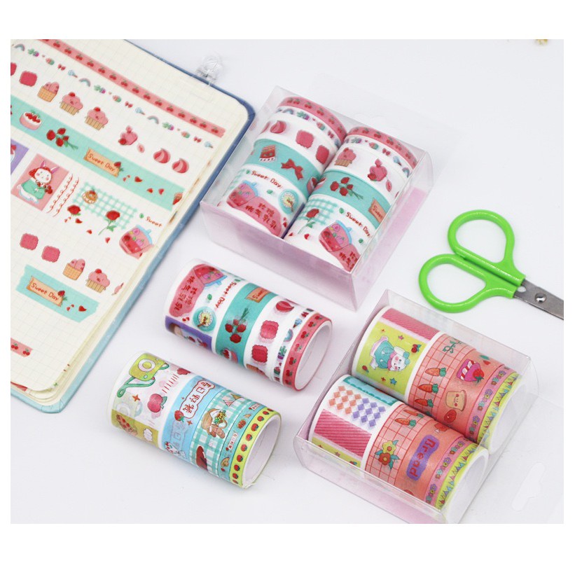 Set 10 Cuộn Băng Dính Washi nhiều kích thước họa tiết ngộ nghĩnh đáng yêu dùng Trang Trí nhật ký/DIY