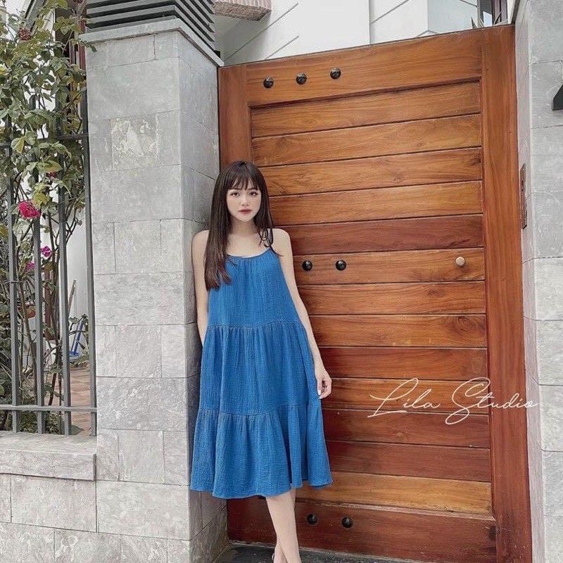 Váy 2 dây xanh tầng NGN