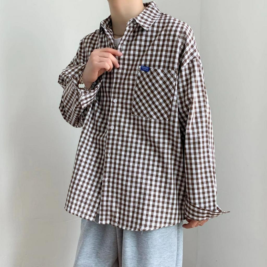 Áo Sơ Mi Tay Ngắn Dáng Rộng Họa Tiết Sọc Caro Phong Cách Hàn Quốc Thời Trang Cho Nam