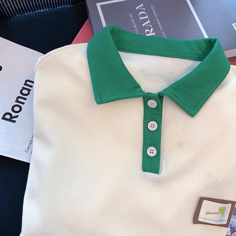 Áo polo Tay Ngắn Màu Sắc Tương Phản Chất Liệu Cotton Thoáng Khí Dành Cho Nữ