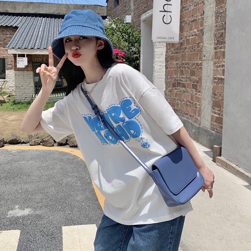 Áo thun tay ngắn cổ tròn dáng rộng in chữ thời trang mùa hè Hàn Quốc cho nữ