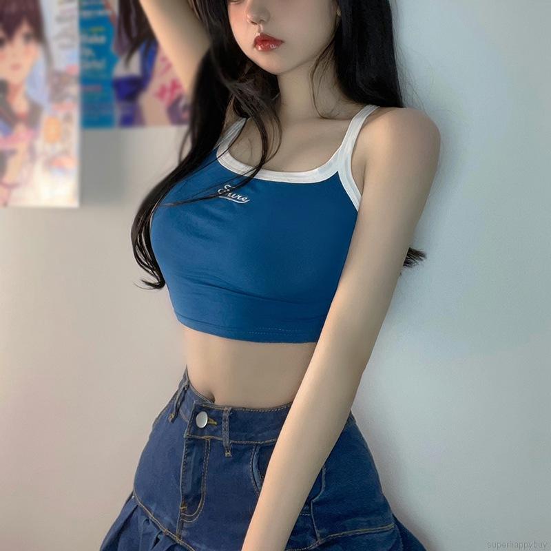 Áo croptop sát nách thêu chữ quyến rũ cho nữ