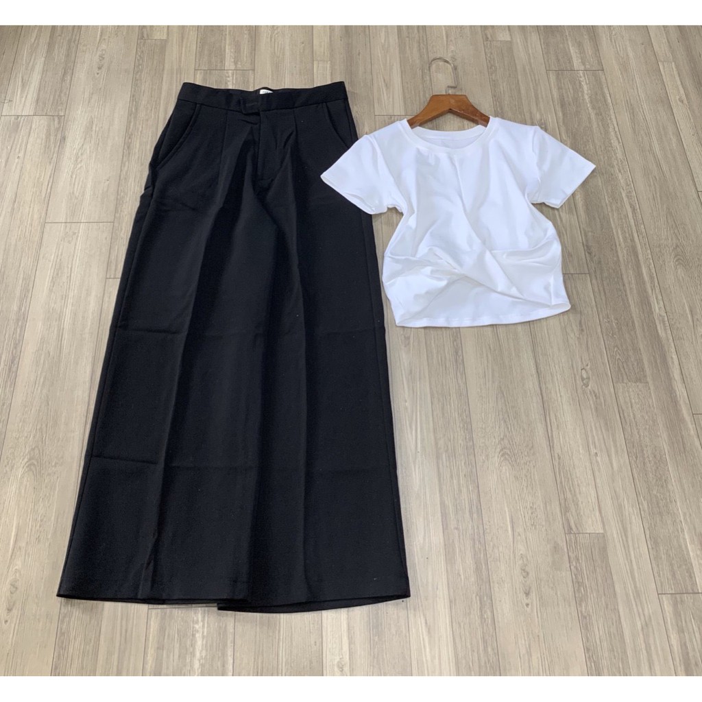 set xinh quần ống rộng áo xoắn eo tay ngắn bozip mix xinh xinh