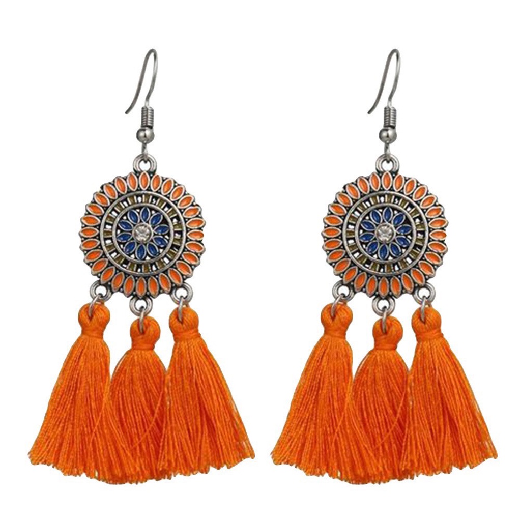 Phụ kiện hoa tai tua rua dáng dài hoa hướng dương phong cách Bohemian