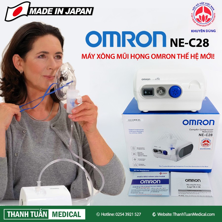 Máy xông mũi họng Omron NE-C28 (khí dung NE-C28 Công nghệ Van Ảo mới nhất tránh lãng phí thuốc) | ThanhTuanMedical