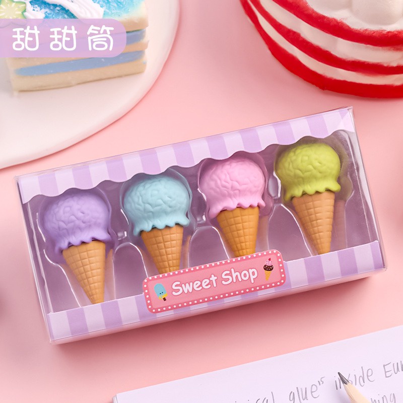 Set 4 Gôm Tẩy 3D Hình Bánh Donut Kem Kẹo Mút Dễ Thương Xinh Xắn Cục Tẩy Họa Tiết Cute Giá Rẻ Học Sinh VP5