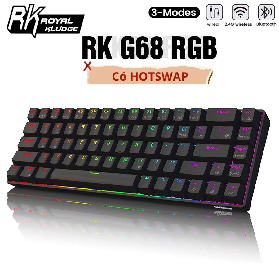 Bàn phím cơ không dây Royal Kludge RK G68 HOTSWAP, Led RGB, Type C, Bluetooth 5.0, Wireless 2.4G - Chính hãng