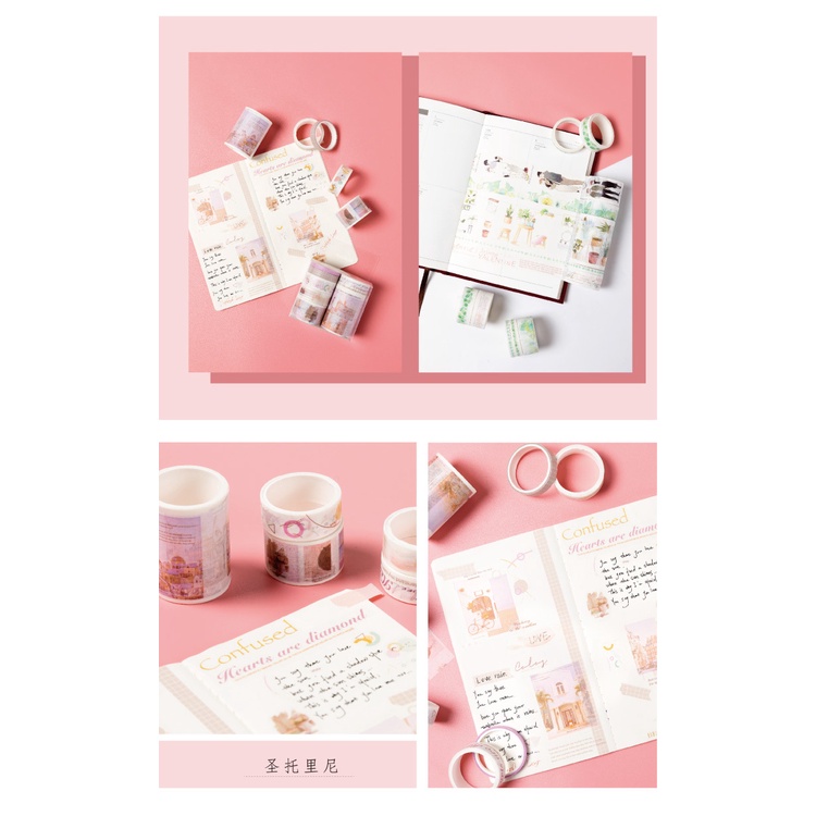 Set 7 Cuộn Băng Dính Hình Kỳ Lân Hoạt Hình Dùng Để Trang Trí Nhật Ký