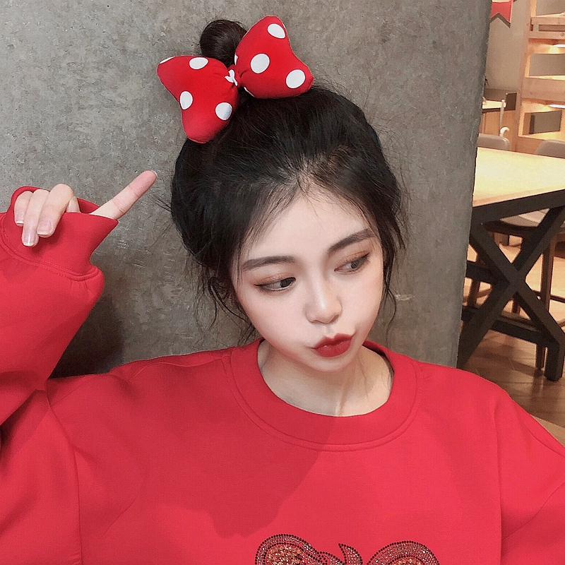 Dây buộc tóc thiết kế nơ đỏ chấm bi theo phong cách chuột Mickey cho nữ