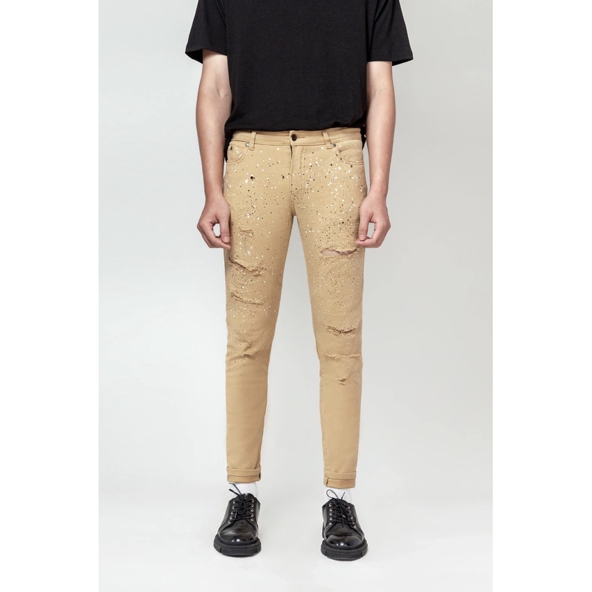 Quần Jean Amand Paint Dot Skinny Jeans - Green/ Beige