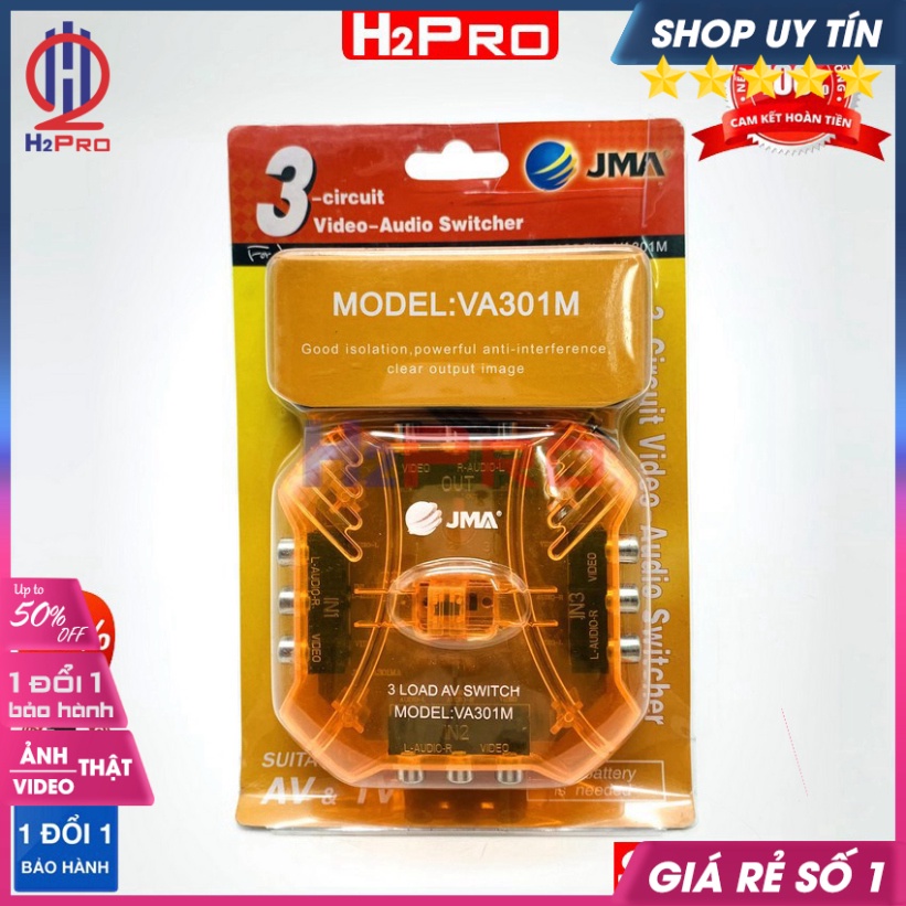 Bộ Chia AV 3 Vào 1 Ra, Bộ Chia Tín Hiệu Âm Thanh JMA VA301M Cao Cấp, Âm Thanh Ra Tốt-Quà 20K Dây AV 3-3-H2Pro Tech