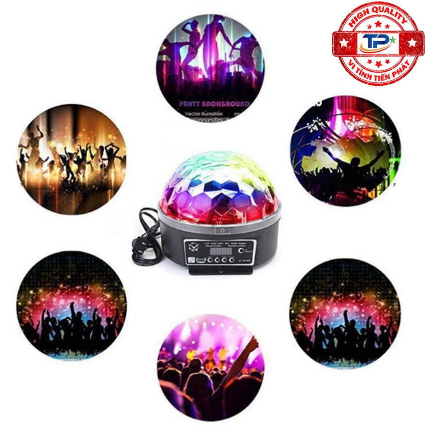 Đèn Led Pha Lê quả cầu xoay 7 màu cảm biến nháy theo nhạc, Chúc mừng năm mới - tết 2021 cổng DMX LED Magic Ball Light
