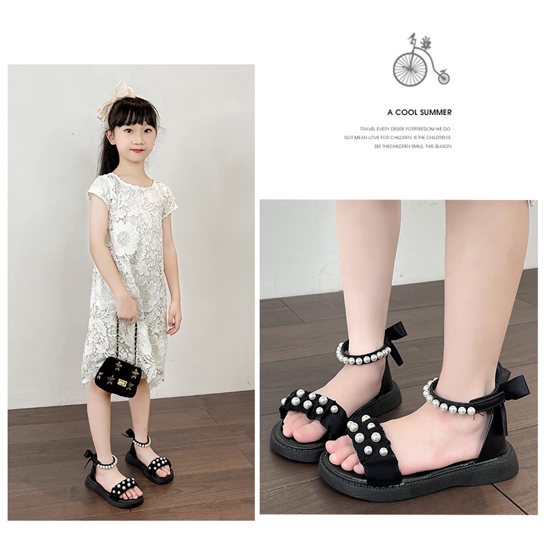 Dép sandal học sinh quai đính hạt xd-115 Quảng Châu cao cấp cho bé gái từ 3 đến 15 tuổi