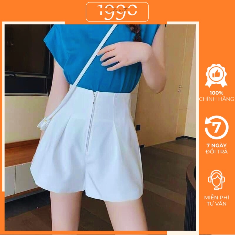 Quần short nữ lưng cao ống rộng, Quần đùi nữ khóa trước cạp liền mẫu mới cực xinh